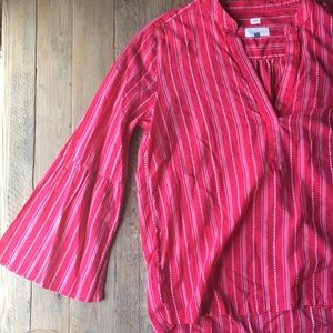 Ann Taylor Red & White Bell Sleeve Top